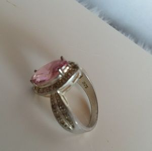 925 ss pink clear gemstone ring filigree mount